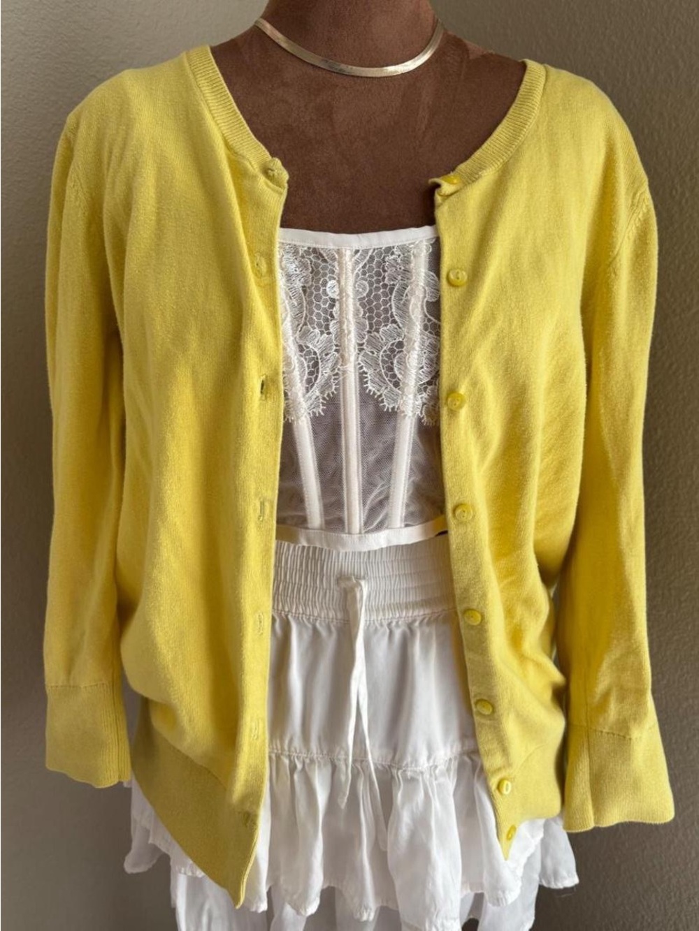 LOFT size small yellow cardigan with button-up front and 3/4 sleeves